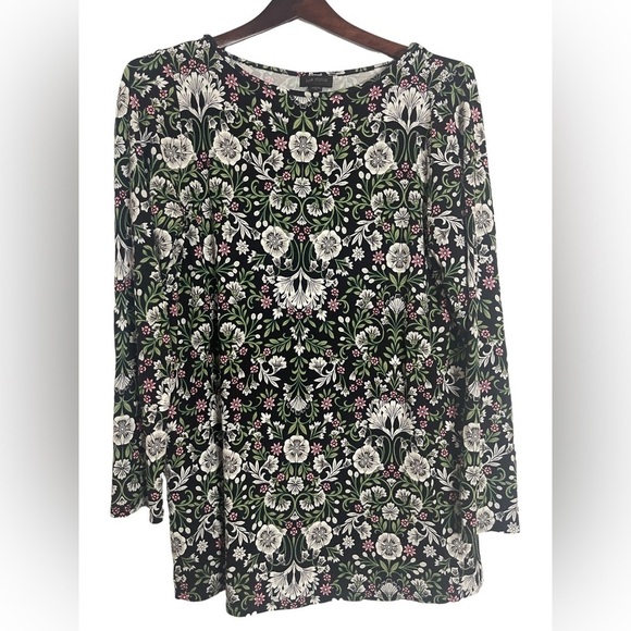 J Jill Wearever Large Floral Long Sleeve Tunic Top Basic Pleated Back - Picture 1 of 6